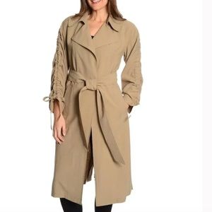 Rachel Rachel Roy Cinched Sleeve Trench Coat Beige Tan Classic Modern